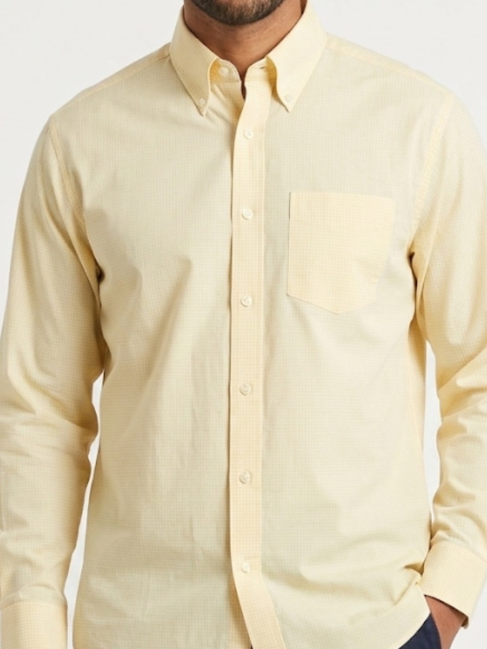 Tommy Hilfiger “Ithaca” Style Men's Light Yellow Button-Down Shirt Size Large